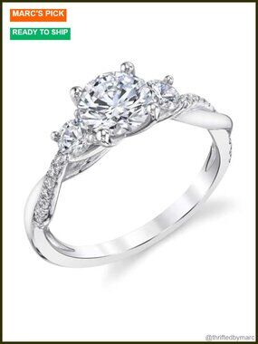 1.48 Ct 3 Stone Moissanite Engagement Ring Platinum Plated Silver
